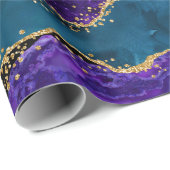 パープルアンドブルーピーコックフェイクグリッターアゲート ラッピングペーパー (ロールコーナー)