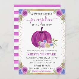 パープルアンドブルーフローラカボチャ秋の結婚式 招待状