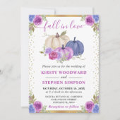 パープルアンドブルーフローラカボチャ秋の結婚式 招待状 (正面)