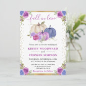 パープルアンドブルーフローラカボチャ秋の結婚式 招待状 (スタンド正面)