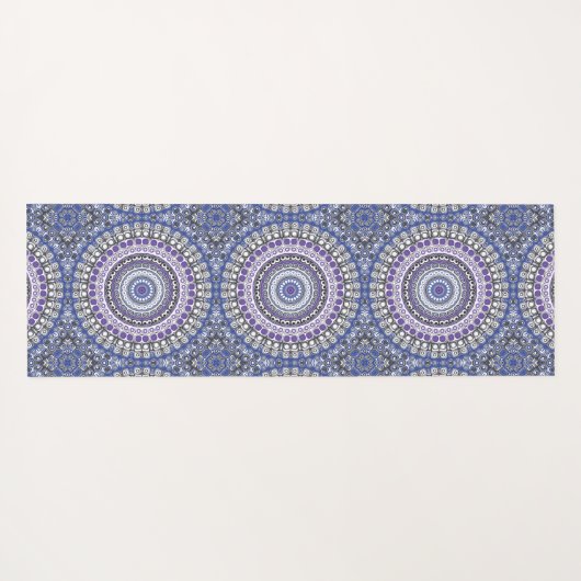 パープルアンドブルーマンダラ万華鏡のように千変万化するパターンメダリオン ヨガマット (裏面(横))