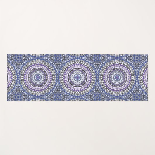 パープルアンドブルーマンダラ万華鏡のように千変万化するパターンメダリオン ヨガマット (正面(横))
