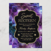 パープルアンドブルーミッドナイトクリスタル銀河系スウィート16 招待状 (正面/裏面)