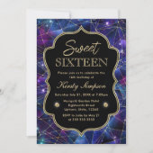パープルアンドブルーミッドナイトクリスタル銀河系スウィート16 招待状 (正面)