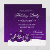 パープルアンドホワイトクリスマスオーナメントズホリデーパーティ 招待状 (正面/裏面)