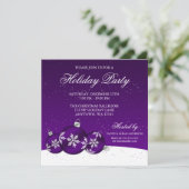 パープルアンドホワイトクリスマスオーナメントズホリデーパーティ 招待状 (スタンド正面)