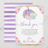 パープルアンドホワイトフローラカボチャ秋の結婚式 サンキューカード (正面/裏面)