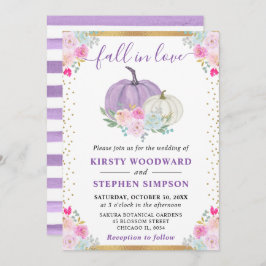 パープルアンドホワイトフローラカボチャ秋の結婚式 招待状