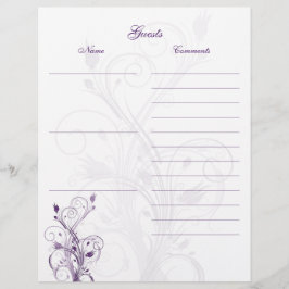 パープルアンドホワイトフローラゲストブック紙