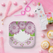 パープルアンドマウヴフローラスクエア ペーパープレート (パーティー)