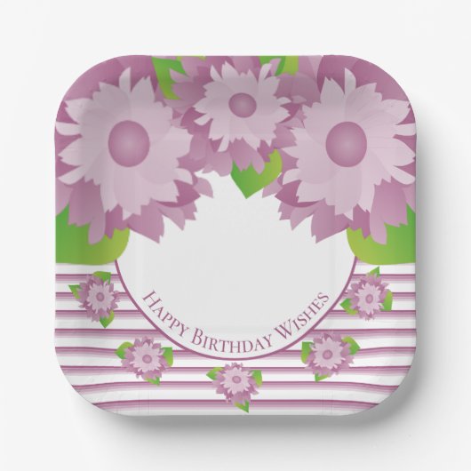 パープルアンドマウヴフローラスクエア ペーパープレート (正面)