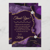 パープルアンド金ゴールドグリッターアゲート誕生日 サンキューカード (正面/裏面)