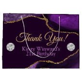 パープルアンド金ゴールドグリッターアゲート誕生日 ラージペーパーバッグ (裏面)