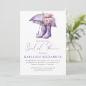 パープルアンブレラレインブーツピンクフローラブライダル | 招待状 (スタンド正面)