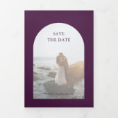 パープルアーチの写真を使ったウエディングの結婚式のSave the Date 三つ折り案内状 (カバー)