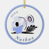 パープルアーチェリーイラストレーション弓矢の射手名 セラミックオーナメント (正面)