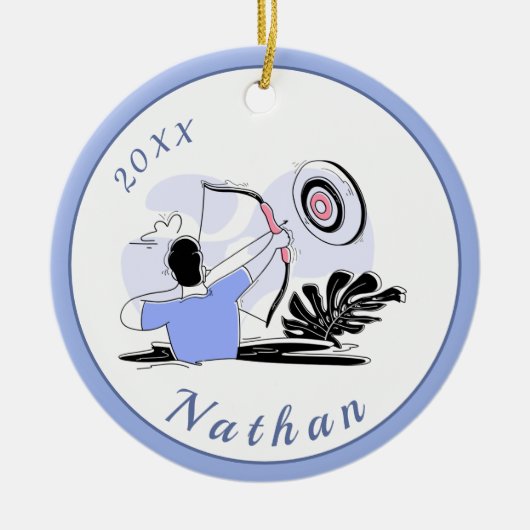 パープルアーチェリーイラストレーション弓矢の射手名 セラミックオーナメント (正面)