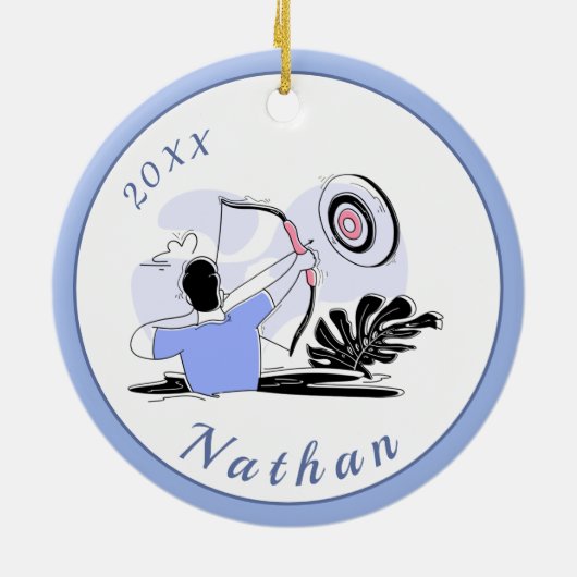 パープルアーチェリーイラストレーション弓矢の射手名 セラミックオーナメント (裏面)