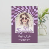 パープルアーチワープ市松模様にレトロ卒業 案内状 (スタンド正面)