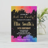 パープルアート絵を描パーティー誕生日招待状 招待状 (スタンド正面)