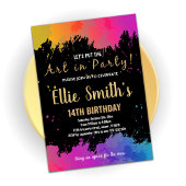 パープルアート絵を描パーティー誕生日招待状 招待状