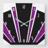 パープルアールデコデザイン スクエア壁時計 (正面)