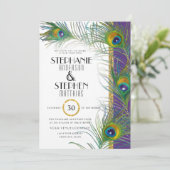 パープルアールデコピーコックフェザーモダンタイポグラフィ 招待状 (スタンド正面)