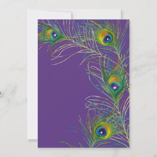 パープルアールデコピーコックフェザーモダンタイポグラフィ 招待状 (裏面)