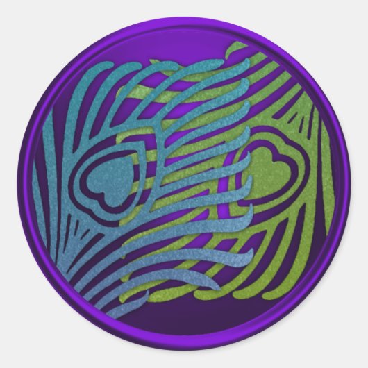 パープルアールデコピーコック封筒用シールセット1104 ラウンドシール (正面)