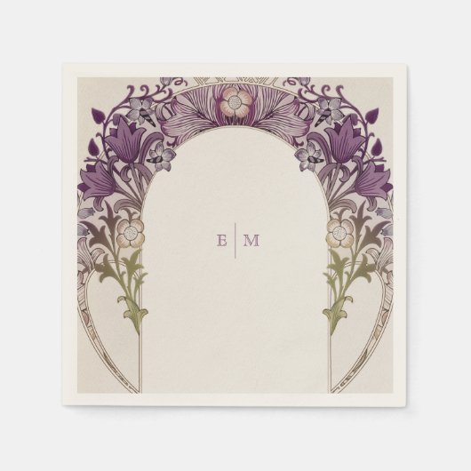 パープルアールヌーボーミュシャモノグラムイニシャル表N スタンダードカクテルナプキン (正面)