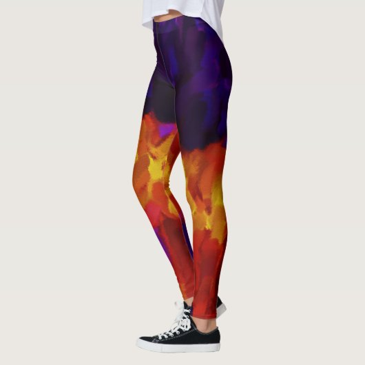 パープルイエローオレンジ絵を描(ばちゃばちゃ)跳ねる レギンス (左)