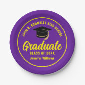 パープルイエローカスタム卒業パーティー ペーパープレート (正面)