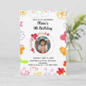 パープルイエローカスタム子供の誕生日招待状 招待状 (スタンド正面)