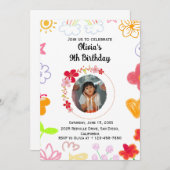 パープルイエローカスタム子供の誕生日招待状 招待状 (正面/裏面)