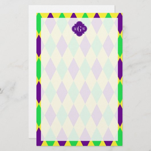 パープルイエローグリーンハーレクインパープクアット3モノグラム 便箋 (正面/裏面)
