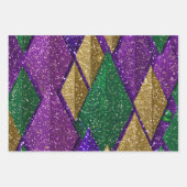 パープルイエローグリーンマルディグラグリッターパターン ラッピングペーパーシート (正面3)