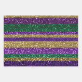 パープルイエローグリーンマルディグラグリッターパターン ラッピングペーパーシート (正面2)