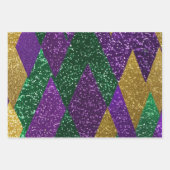 パープルイエローグリーンマルディグラグリッターパターン ラッピングペーパーシート (正面)
