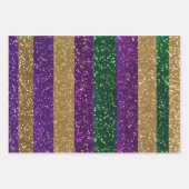 パープルイエローグリーンマルディグラグリッターパターン ラッピングペーパーシート (正面)