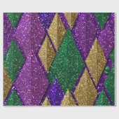 パープルイエローグリーンマルディグラグリッターパターン ラッピングペーパー (フラット)
