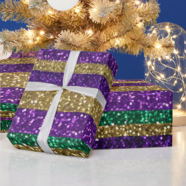 パープルイエローグリーンマルディグラグリッターパターン ラッピングペーパー