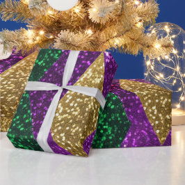 パープルイエローグリーンマルディグラグリッターパターン ラッピングペーパー