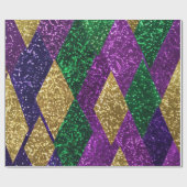 パープルイエローグリーンマルディグラグリッターパターン ラッピングペーパー (フラット)