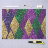 パープルイエローグリーンマルディグラグリッターパターン 薄葉紙 (クラフト)