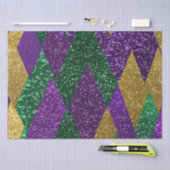 パープルイエローグリーンマルディグラグリッターパターン 薄葉紙 (クラフト)