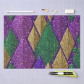 パープルイエローグリーンマルディグラグリッターパターン 薄葉紙 (クラフト)