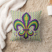 パープルイエローグリーンマルディグラ（紋章の）フラ・ダ・リ クッション (ブランケット)