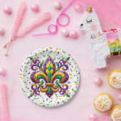 パープルイエローグリーンマルディグラ（紋章の）フラ・ダ・リ ペーパープレート (パーティー)