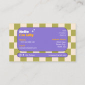 パープルイエローグリーンレトロチェッカーボードボホ 名刺 (裏面)