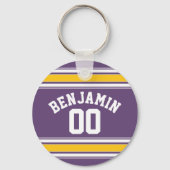 パープルイエロージャージストライプ名前をカスタムする番号 キーホルダー (正面)